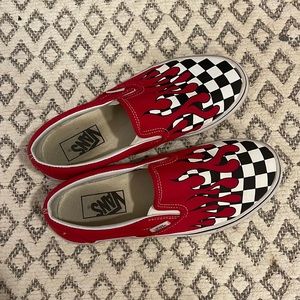 Checkered Flame/Red Drip Slip on Vans